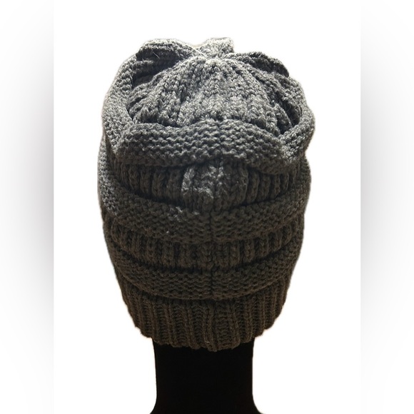 C.C Ribbed Knit Beanie. Gray. - Picture 3 of 9